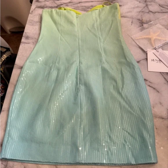 Stellar Strapless Lime and Aqua Dress - Picture 2 of 6